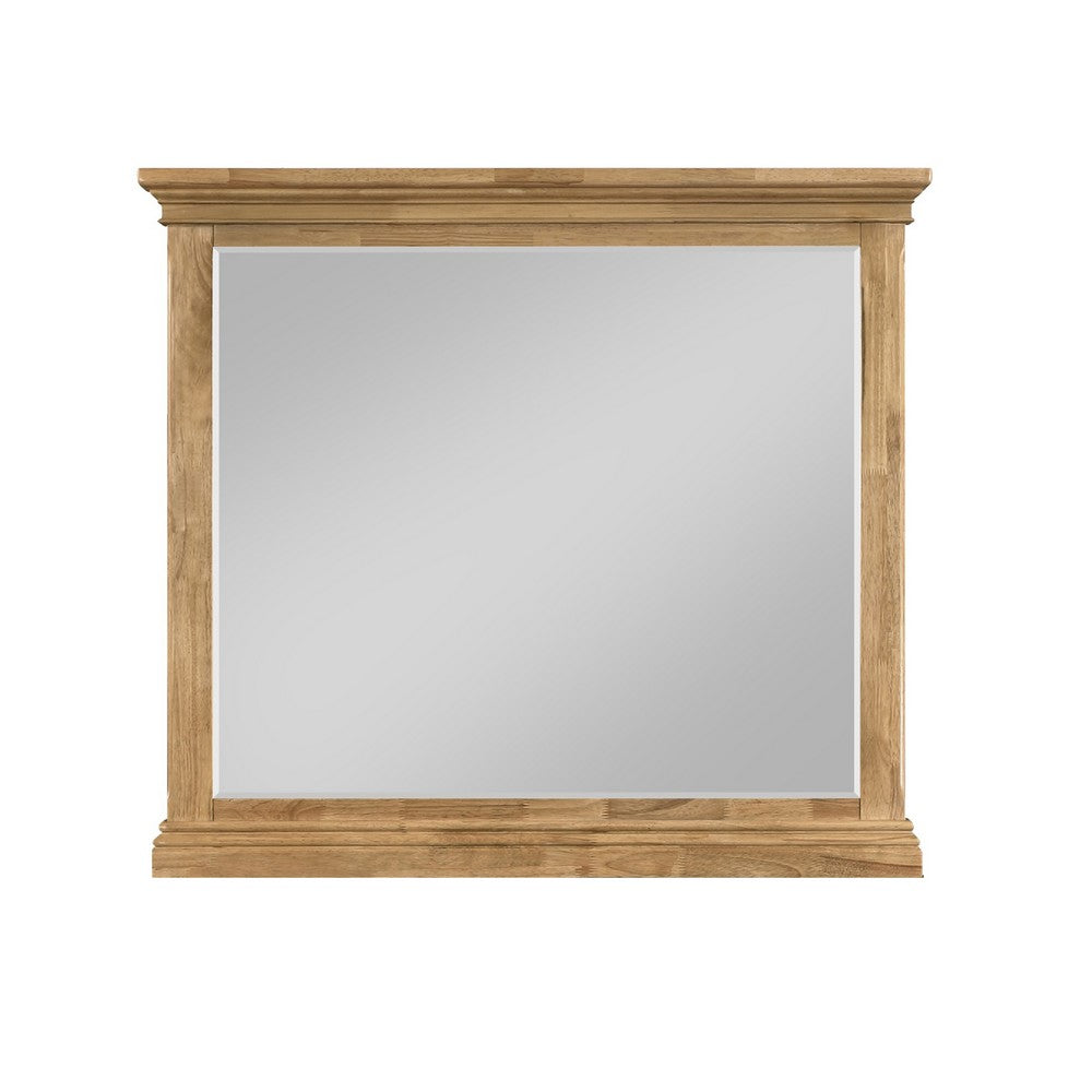 Benjara Seny Dresser Mirror, Crown Molding, Honey Brown Rubberwood, 33x48