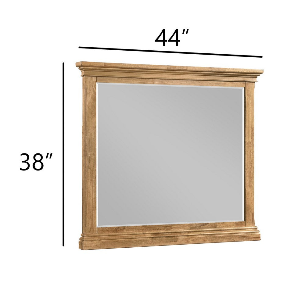 Benjara Seny Dresser Mirror, Crown Molding, Honey Brown Rubberwood, 33x48