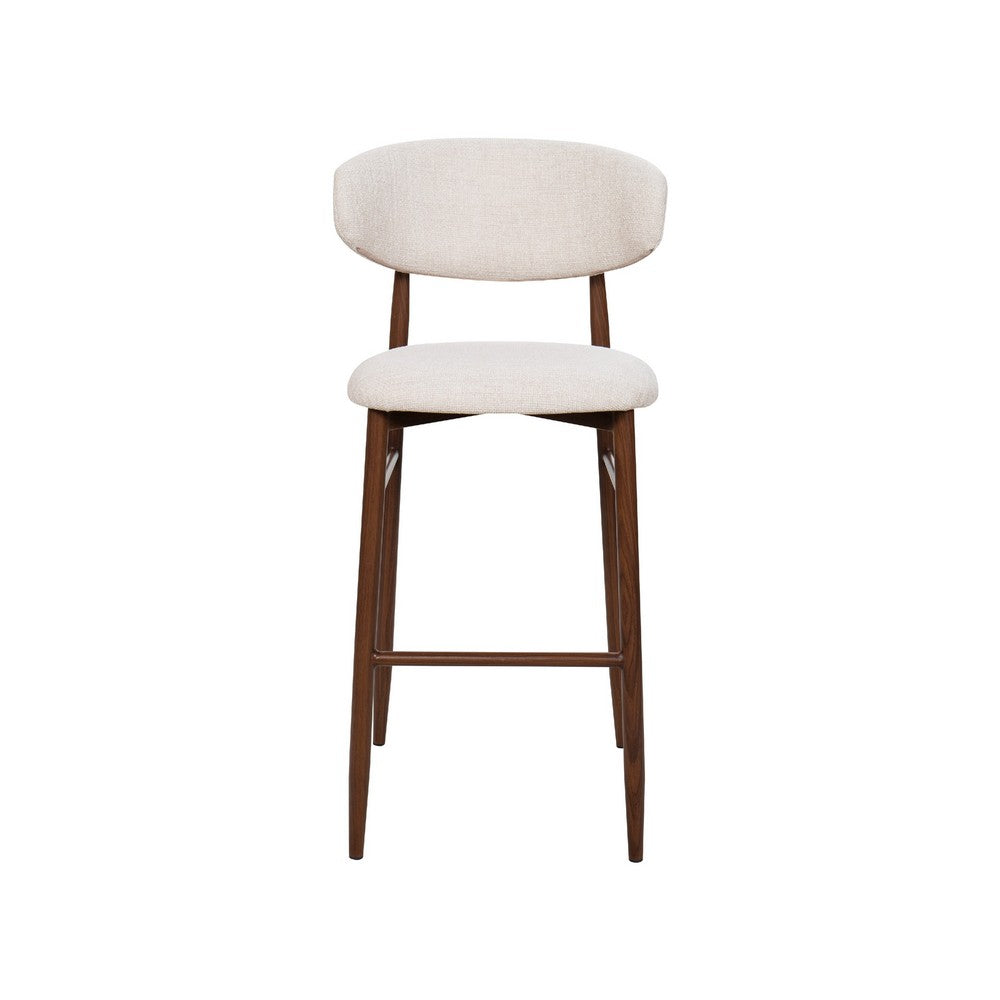 Benjara Riom Bar Height Chair Set of 2, Beige Low Curved Back, Walnut Brown