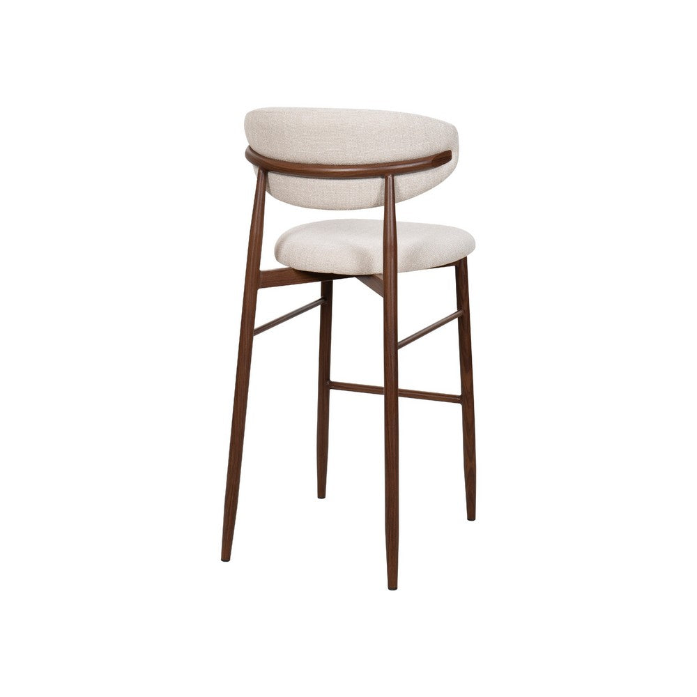 Benjara Riom Bar Height Chair Set of 2, Beige Low Curved Back, Walnut Brown