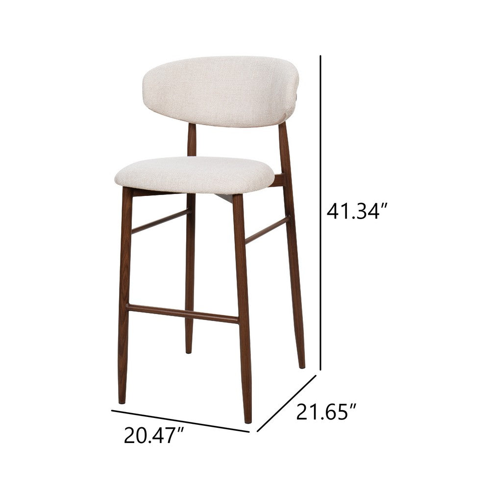 Benjara Riom Bar Height Chair Set of 2, Beige Low Curved Back, Walnut Brown