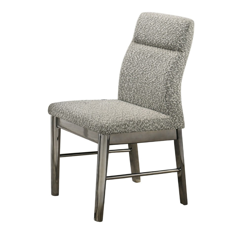 Benjara Levy Dining Side Chair Set of 2, Gray Boucle Fabric, Metallic Silver