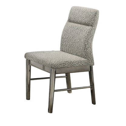 Benjara Levy Dining Side Chair Set of 2, Gray Boucle Fabric, Metallic Silver