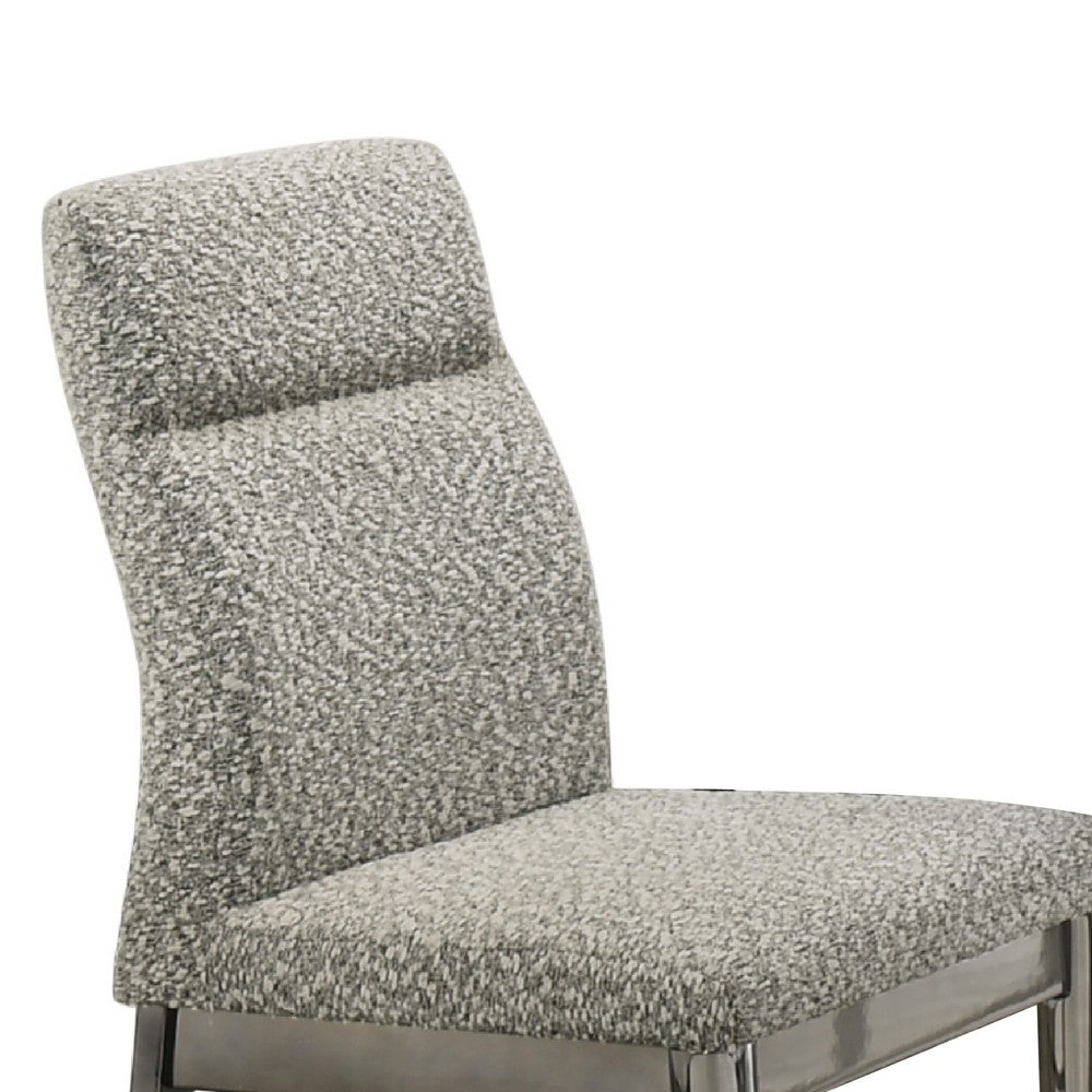 Benjara Levy Dining Side Chair Set of 2, Gray Boucle Fabric, Metallic Silver