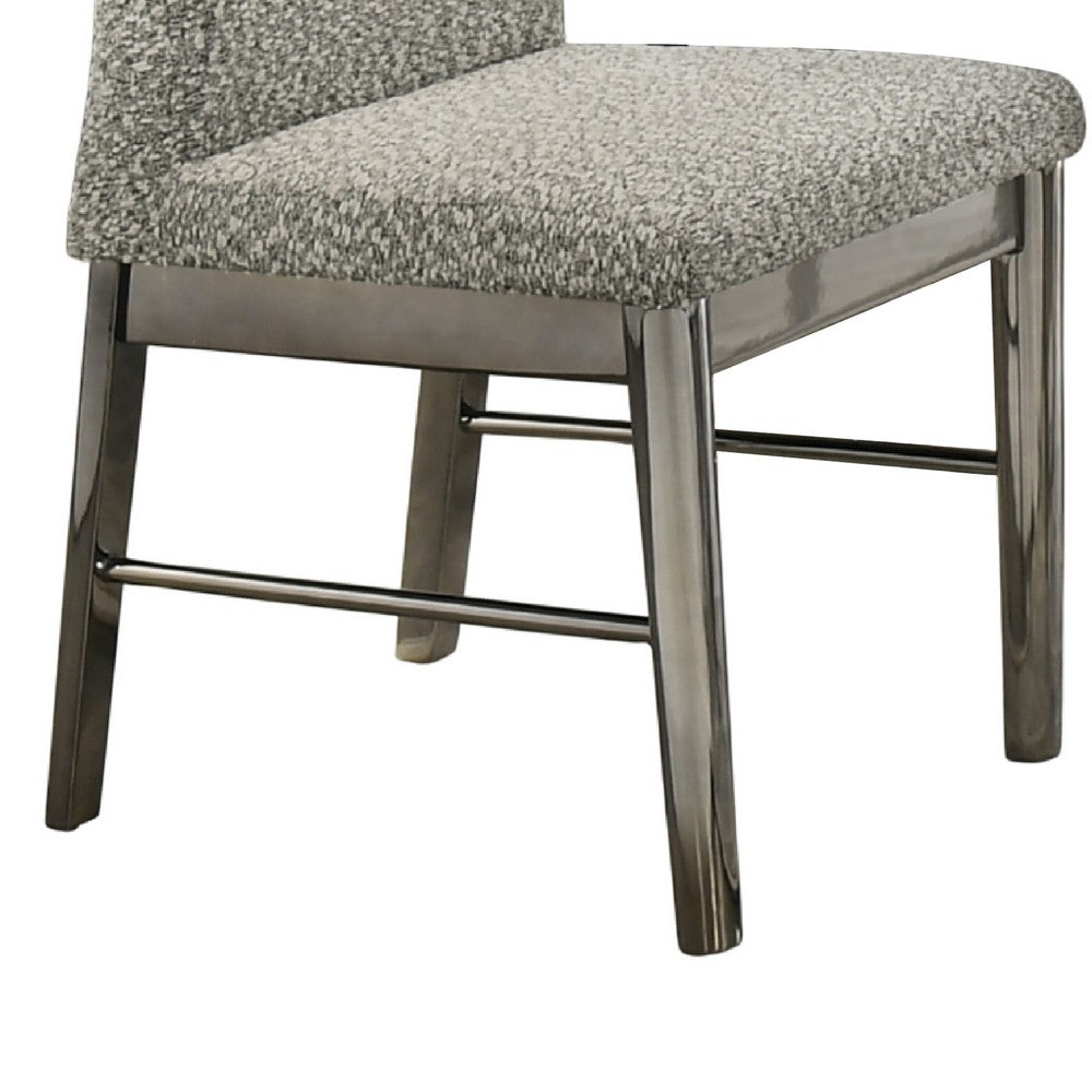 Benjara Levy Dining Side Chair Set of 2, Gray Boucle Fabric, Metallic Silver