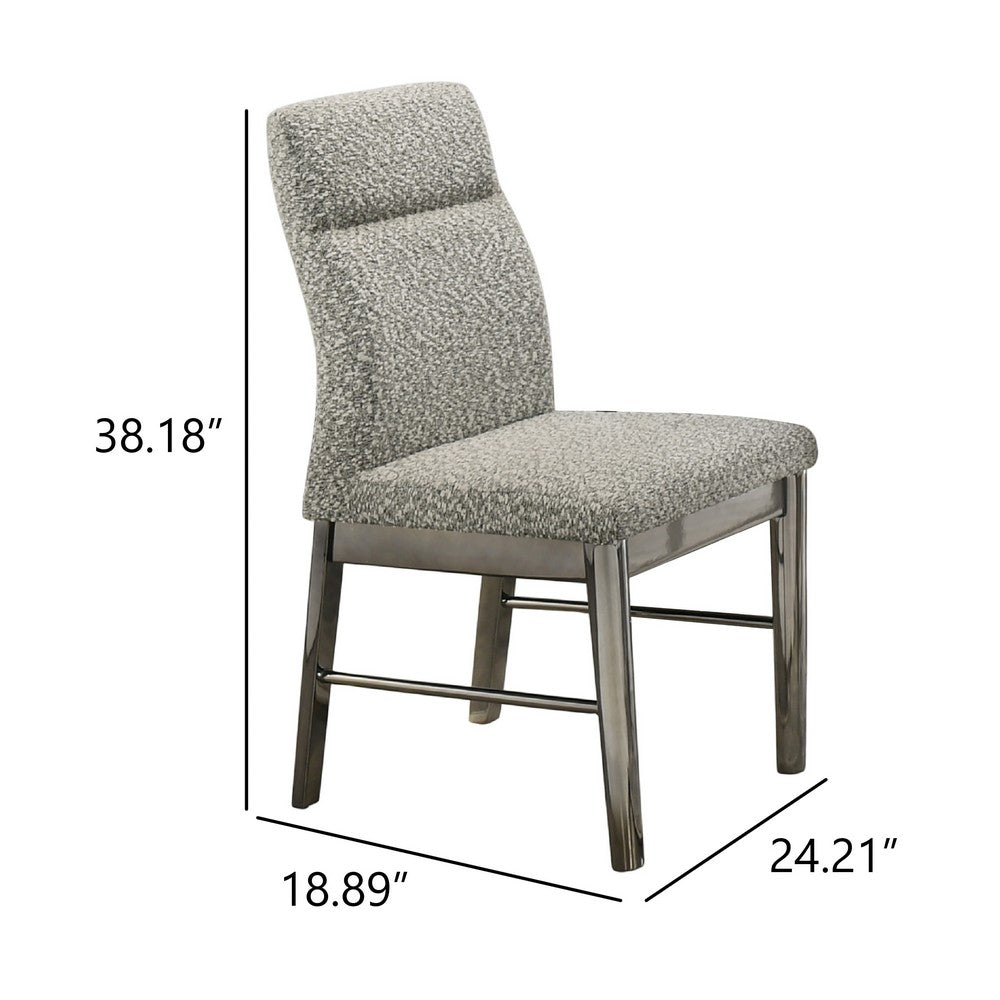 Benjara Levy Dining Side Chair Set of 2, Gray Boucle Fabric, Metallic Silver
