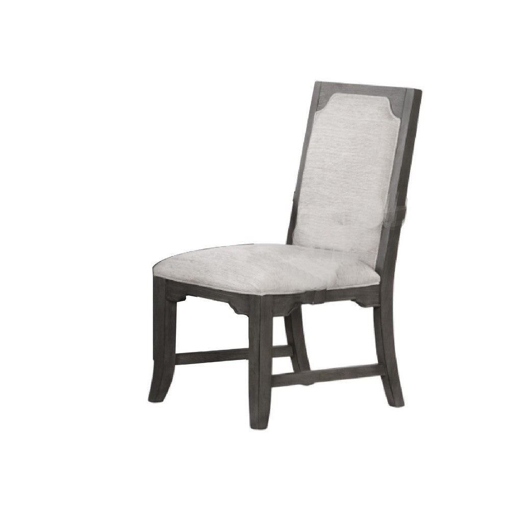 Benjara Leslee Dining Armchair Set of 2, Gray Polyester, Sculpted Tall Back