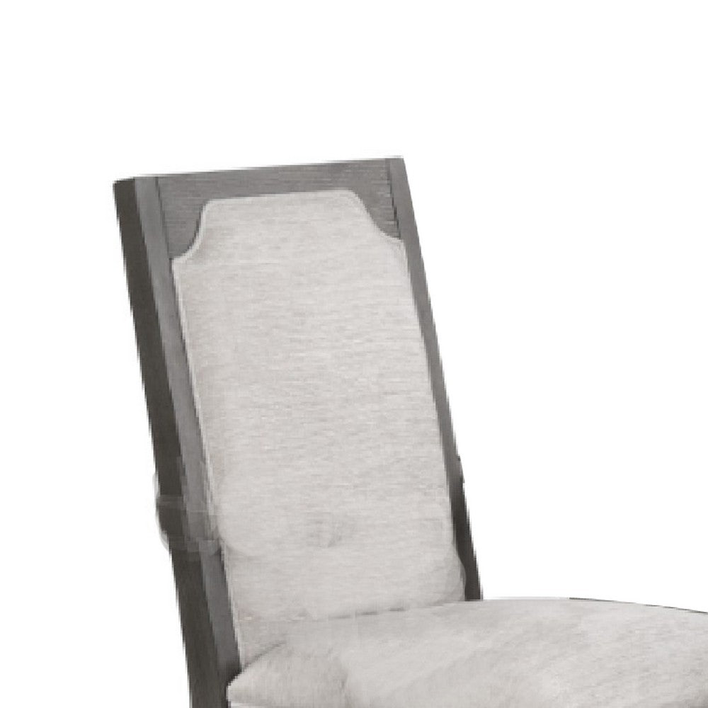 Benjara Leslee Dining Armchair Set of 2, Gray Polyester, Sculpted Tall Back