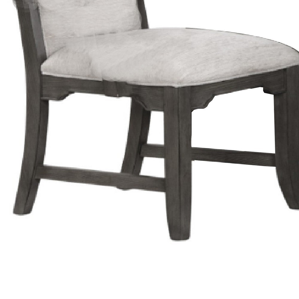 Benjara Leslee Dining Armchair Set of 2, Gray Polyester, Sculpted Tall Back