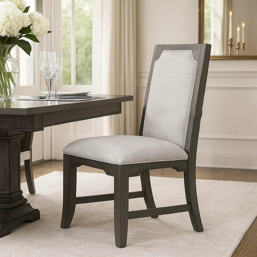 Benjara Leslee Dining Armchair Set of 2, Gray Polyester, Sculpted Tall Back