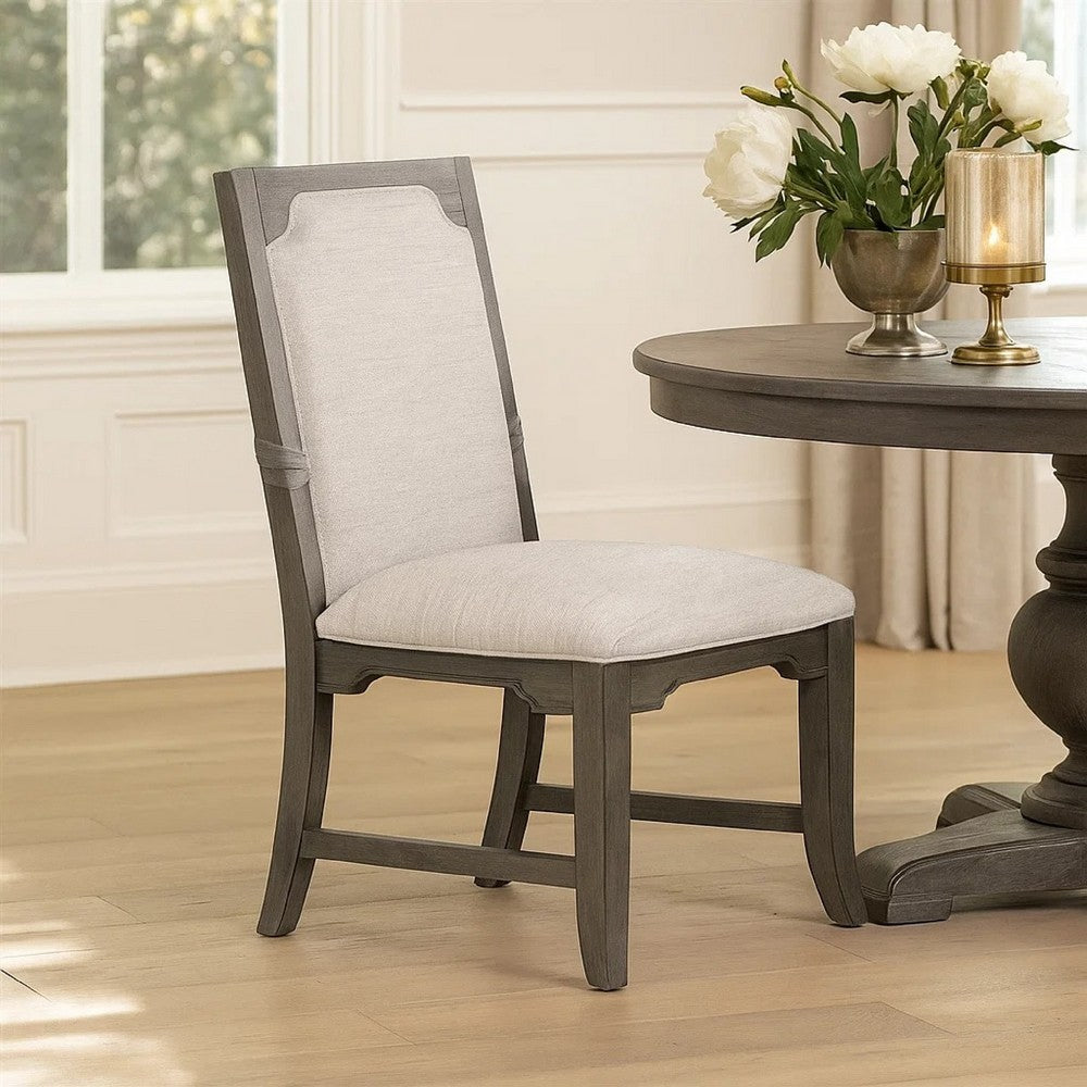 Benjara Leslee Dining Armchair Set of 2, Gray Polyester, Sculpted Tall Back