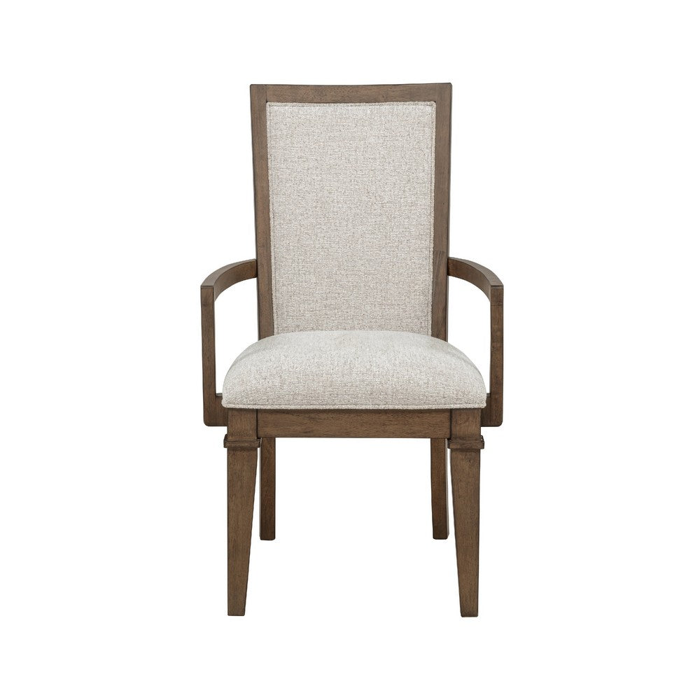 Benjara Henry Dining Chair Set of 2, Beige Polyester, Vintage Mocha Brown