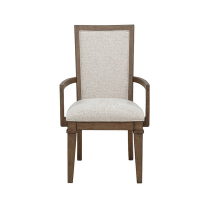 Benjara Henry Dining Chair Set of 2, Beige Polyester, Vintage Mocha Brown