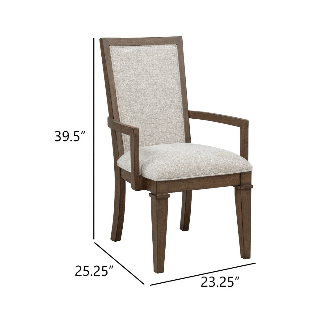 Benjara Henry Dining Chair Set of 2, Beige Polyester, Vintage Mocha Brown