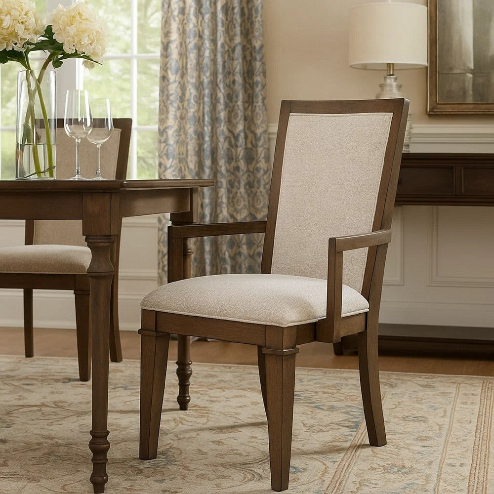 Benjara Henry Dining Chair Set of 2, Beige Polyester, Vintage Mocha Brown