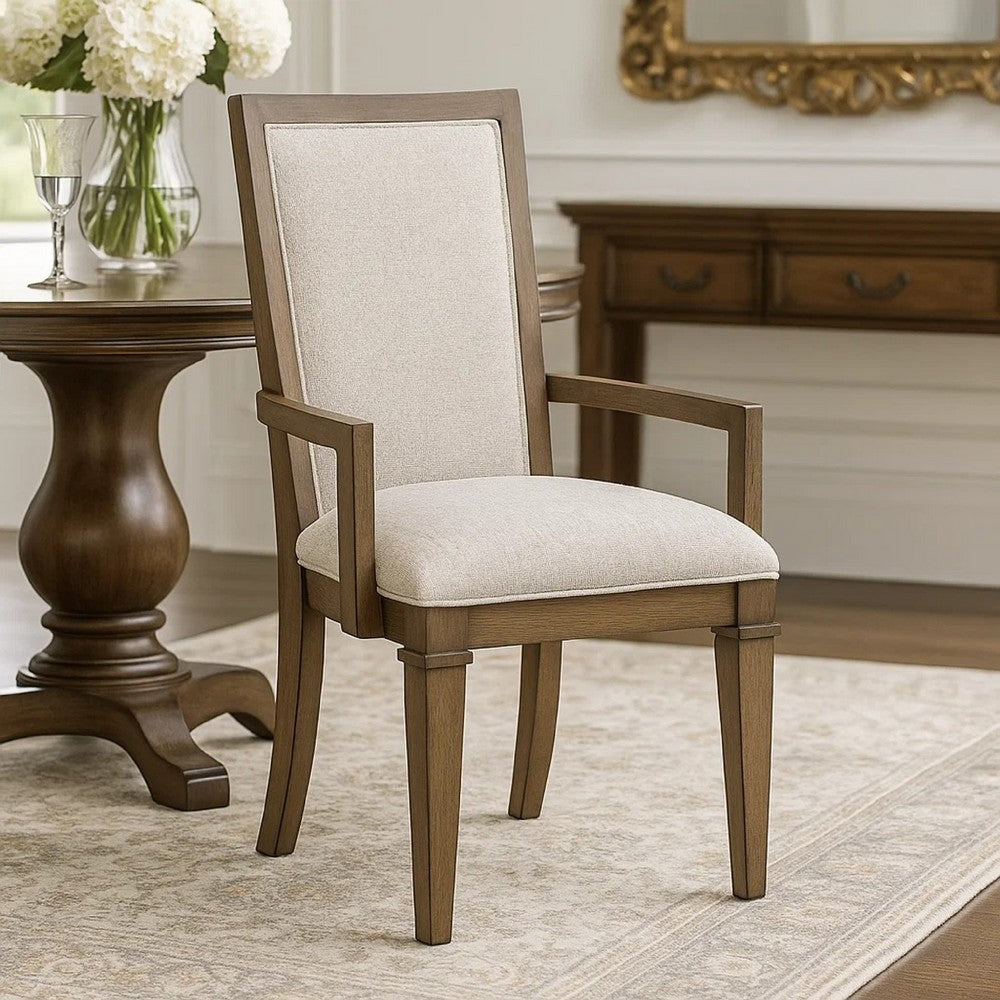 Benjara Henry Dining Chair Set of 2, Beige Polyester, Vintage Mocha Brown