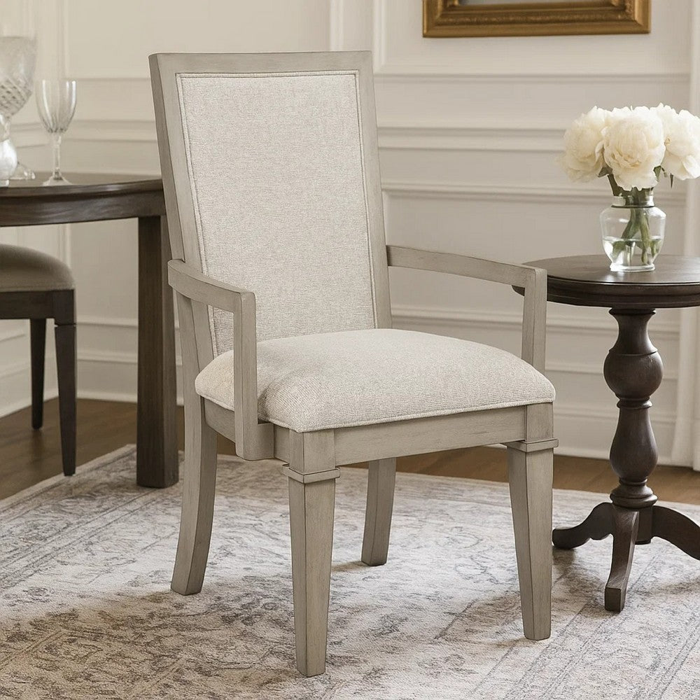 Benjara Henry Dining Chair Set of 2, Beige Polyester, Vintage Light Cream