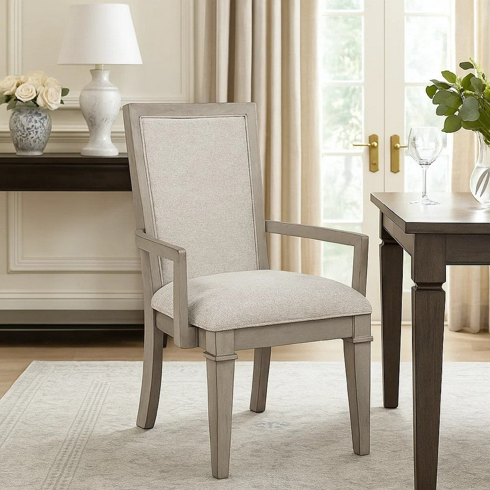 Benjara Henry Dining Chair Set of 2, Beige Polyester, Vintage Light Cream