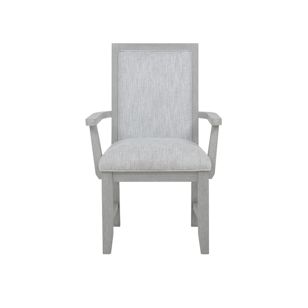 Benjara Ion Dining Armchair Set of 2, Padded Polyester Seat, Mist Gray Wood