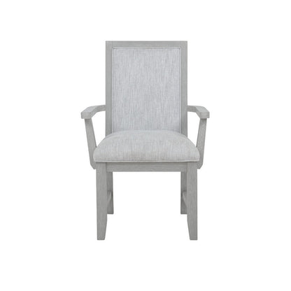 Benjara Ion Dining Armchair Set of 2, Padded Polyester Seat, Mist Gray Wood