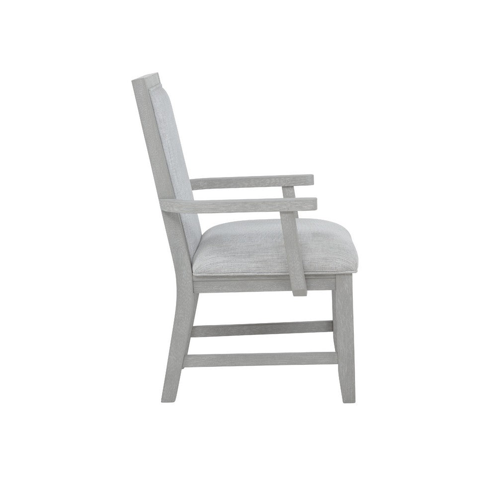 Benjara Ion Dining Armchair Set of 2, Padded Polyester Seat, Mist Gray Wood