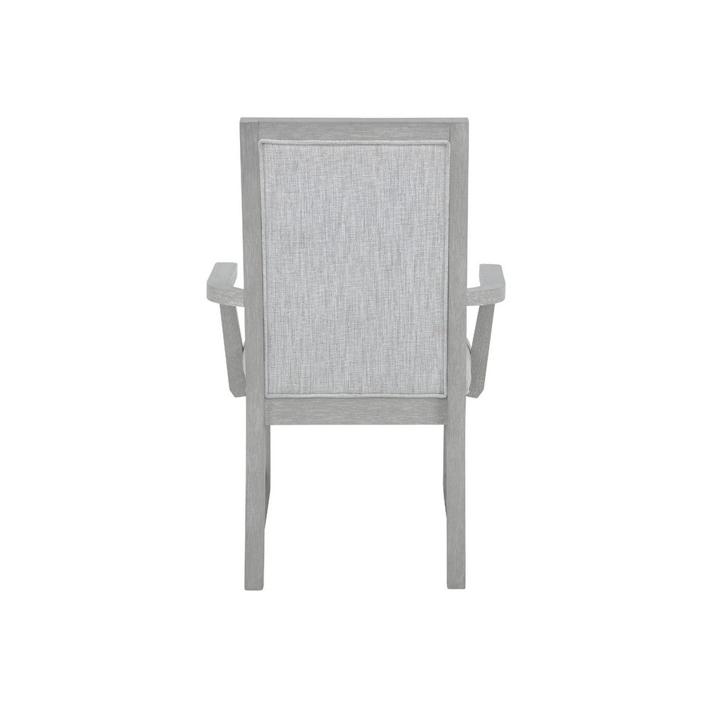 Benjara Ion Dining Armchair Set of 2, Padded Polyester Seat, Mist Gray Wood