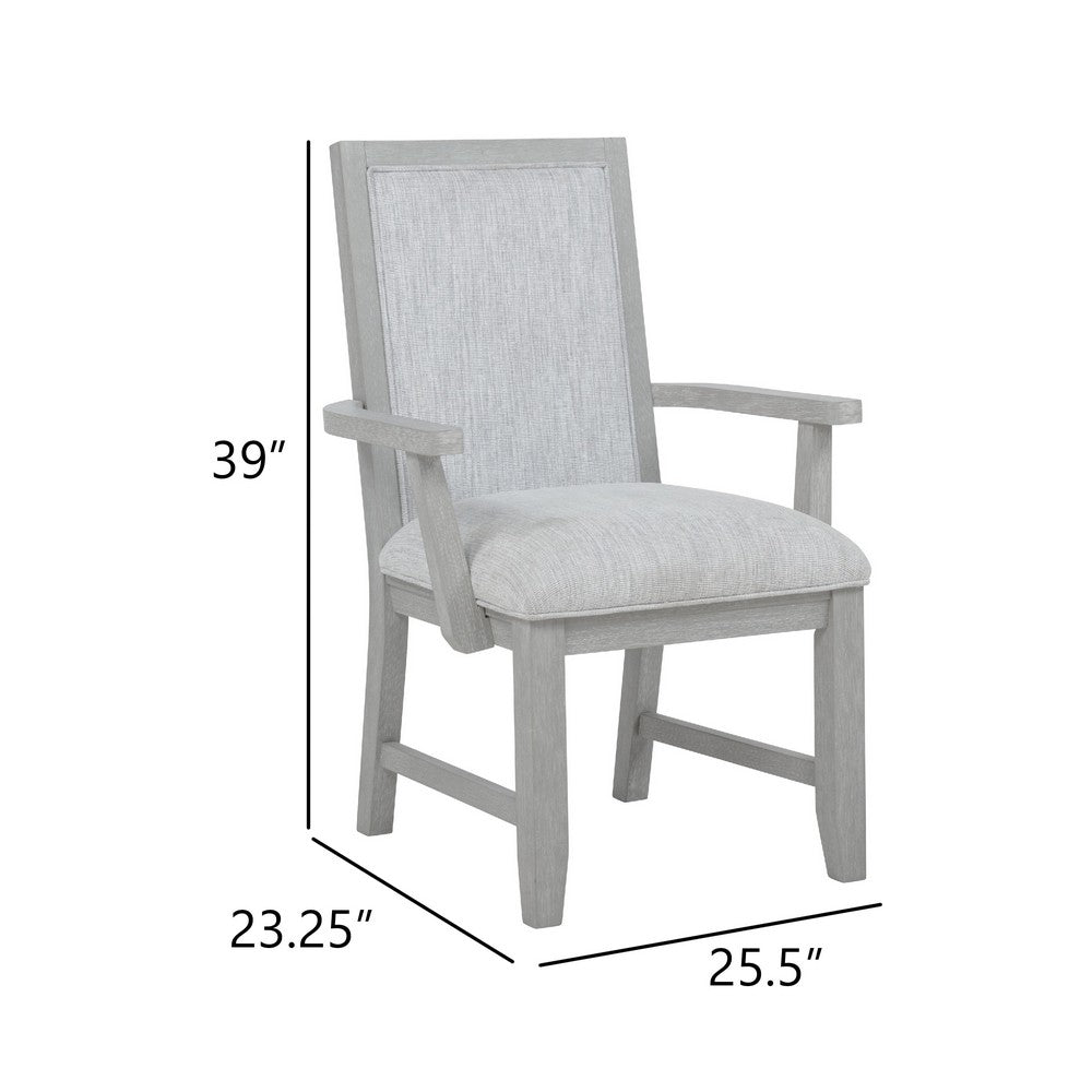 Benjara Ion Dining Armchair Set of 2, Padded Polyester Seat, Mist Gray Wood