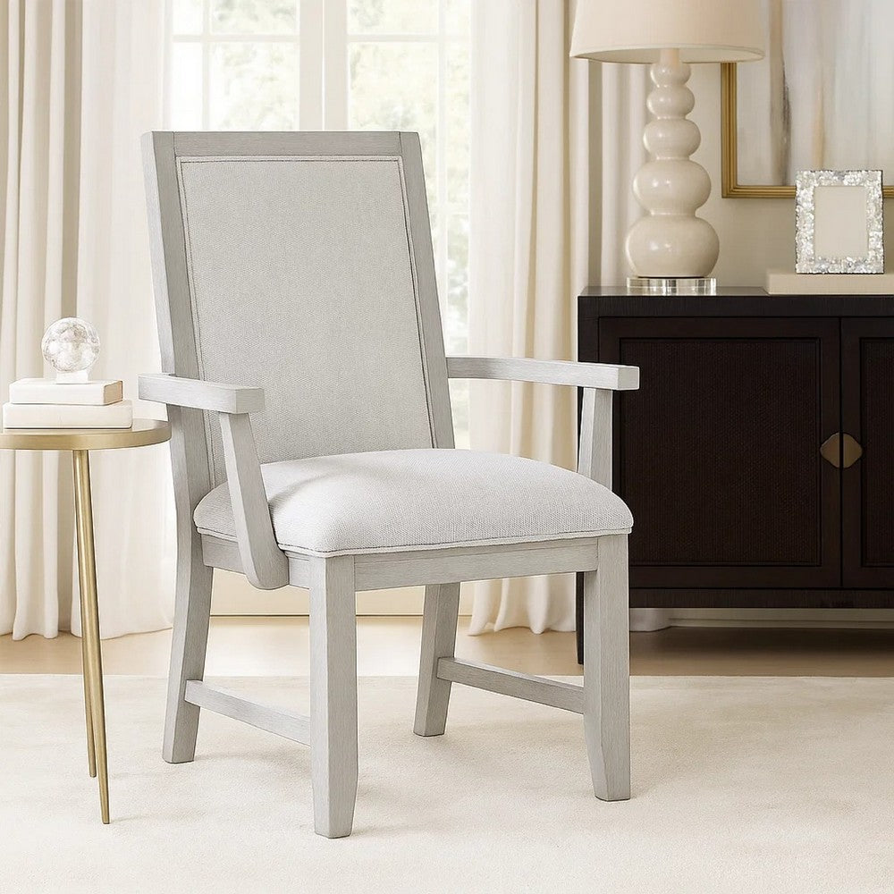 Benjara Ion Dining Armchair Set of 2, Padded Polyester Seat, Mist Gray Wood