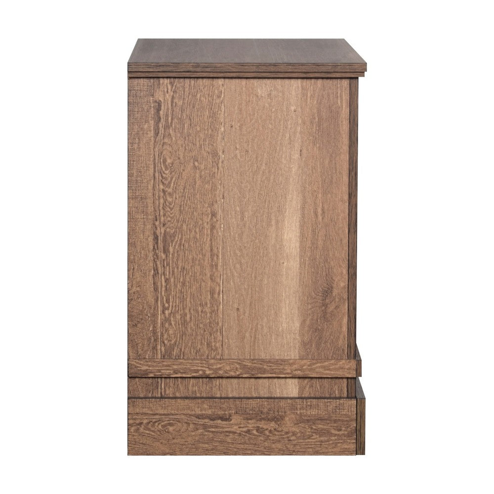 Benjara Covy Nightstand, 2 Drawers w Bar Handles, Bracket Feet, Natural Brown