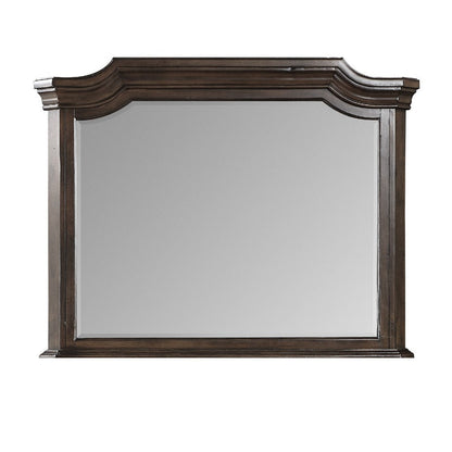 Benjara Lynda Dresser Mirror, 44 Inch Low Distortion, Walnut Brown Crown Molding