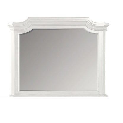 Benjara Lynda Dresser Mirror, 44 Inch Low Distortion, Antique White Crown Molding