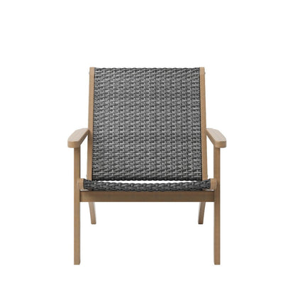 Benjara Rady Patio Side Armchair Set of 2, Gray Wicker, Brown Solid Wood