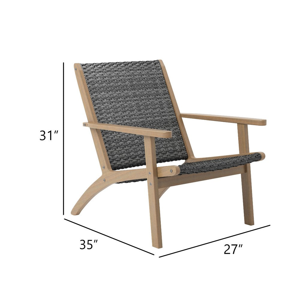 Benjara Rady Patio Side Armchair Set of 2, Gray Wicker, Brown Solid Wood