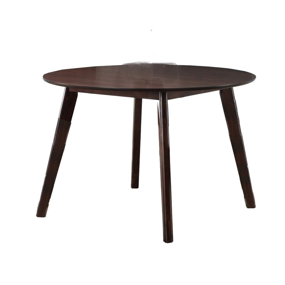 Benjara Tery Dining Table, 47 Inch Round Top, Angled Legs, Cherry Brown Wood