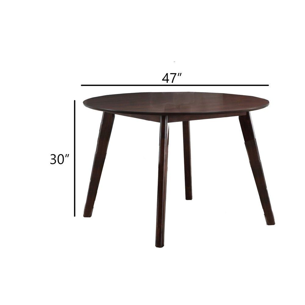 Benjara Tery Dining Table, 47 Inch Round Top, Angled Legs, Cherry Brown Wood