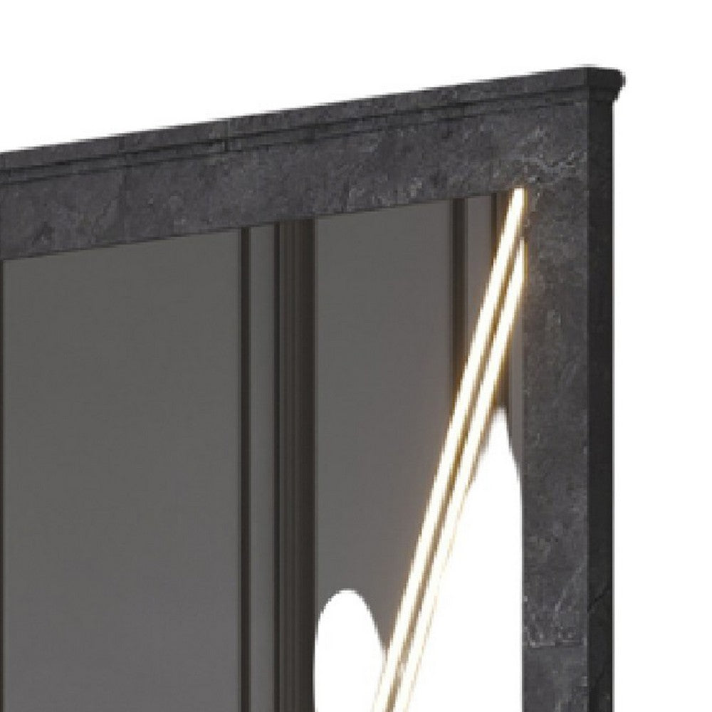 Benjara Semy Dresser Mirror, 40 Inch Lighted Gray Marble Frame, Low Distortion