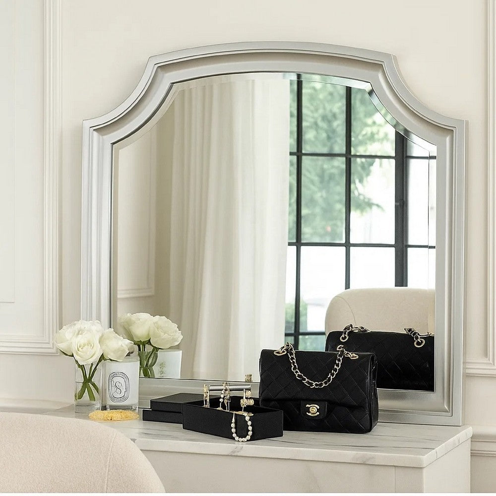 Benjara Felix Dresser Mirror, 30 Inch, Low Distortion Glass, Matte Silver Pine