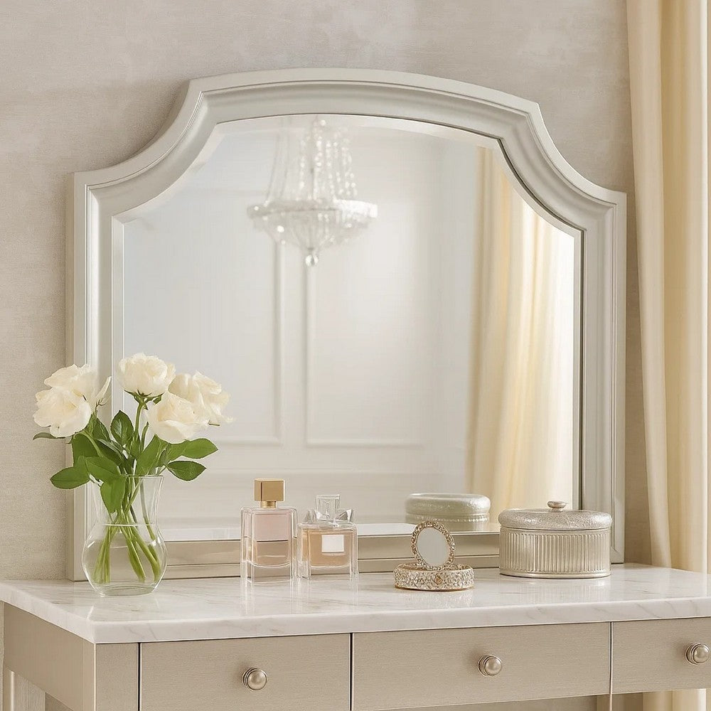 Benjara Felix Dresser Mirror, 30 Inch, Low Distortion Glass, Matte Silver Pine