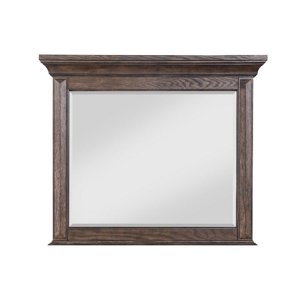 Benjara Vesy Dresser Mirror, 48 Inch, Low Distortion Glass, Walnut Brown Wood