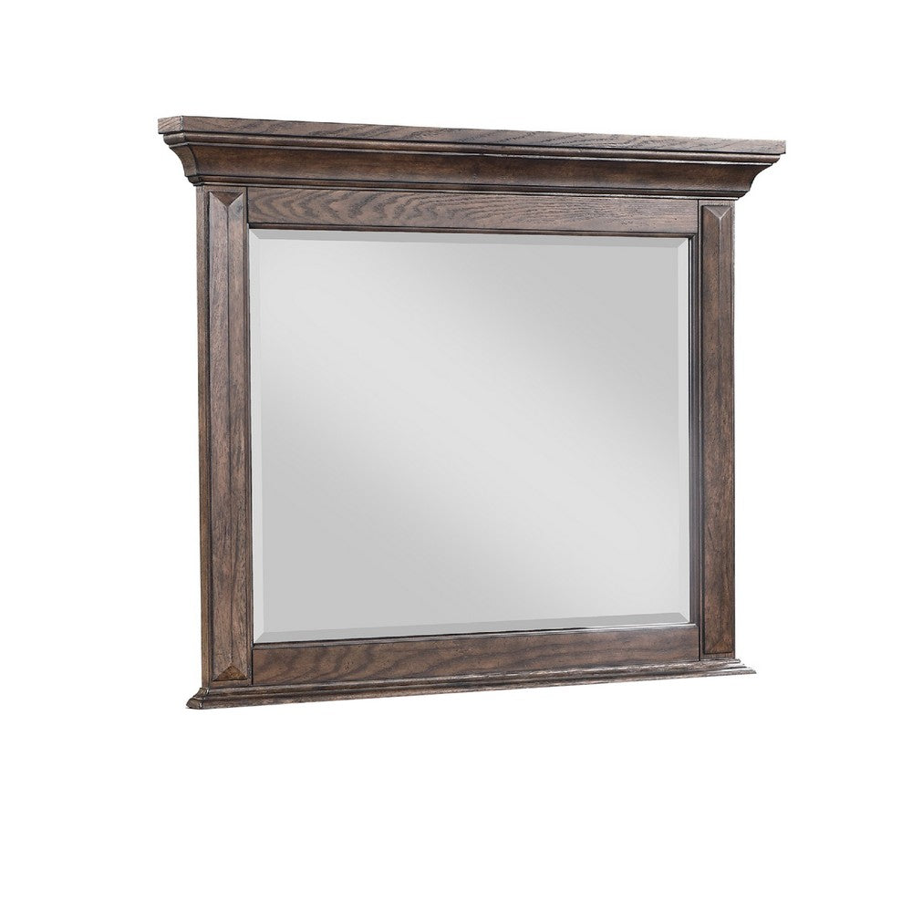 Benjara Vesy Dresser Mirror, 48 Inch, Low Distortion Glass, Walnut Brown Wood