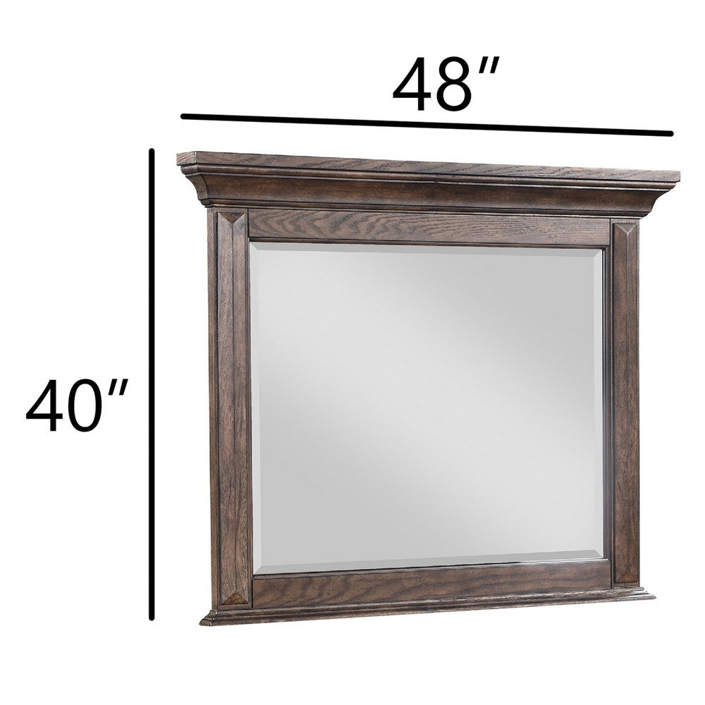 Benjara Vesy Dresser Mirror, 48 Inch, Low Distortion Glass, Walnut Brown Wood