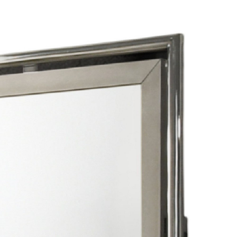 Benjara Levy Dresser Mirror, 40 Inch, Light Gray Wood Frame, Low Distortion