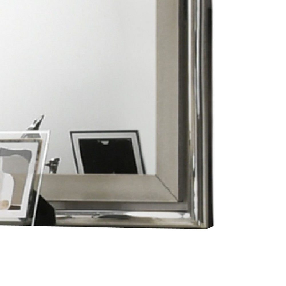Benjara Levy Dresser Mirror, 40 Inch, Light Gray Wood Frame, Low Distortion