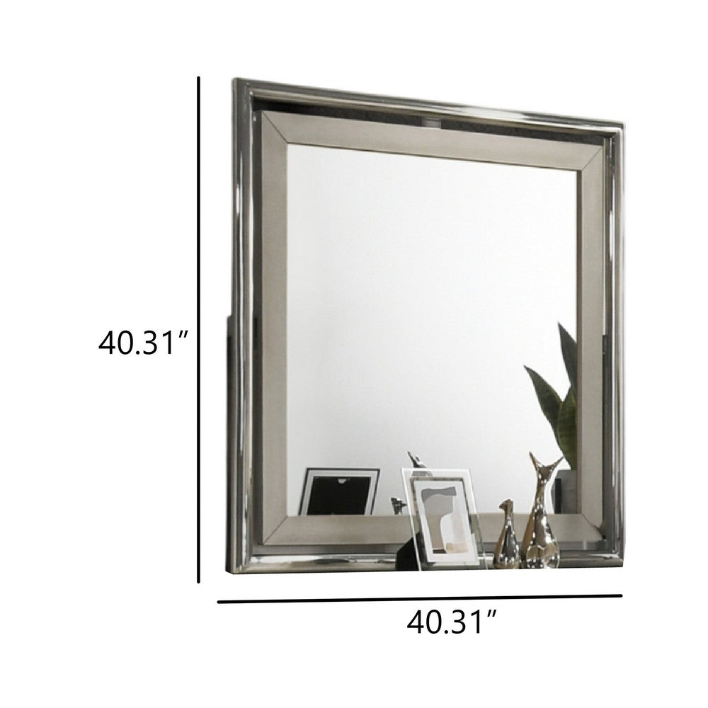 Benjara Levy Dresser Mirror, 40 Inch, Light Gray Wood Frame, Low Distortion