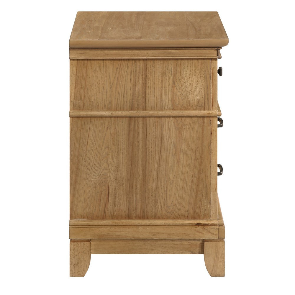 Benjara Seny Nightstand, 2 Drawers w Black Handles And 1 Knob, Honey Brown