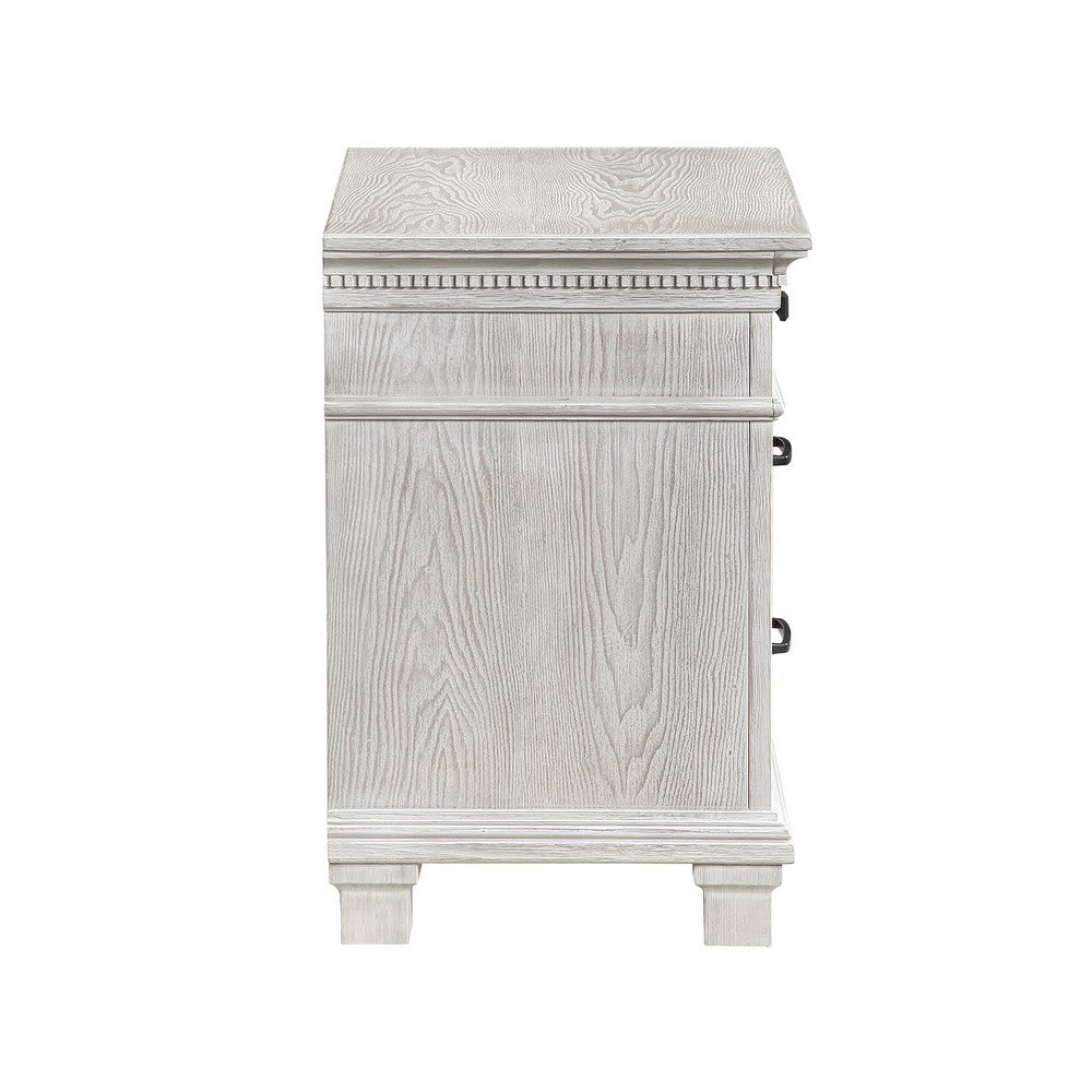 Benjara Avy Nightstand, 3 Drawers w Black Handles And 1 Knob, Mist Gray