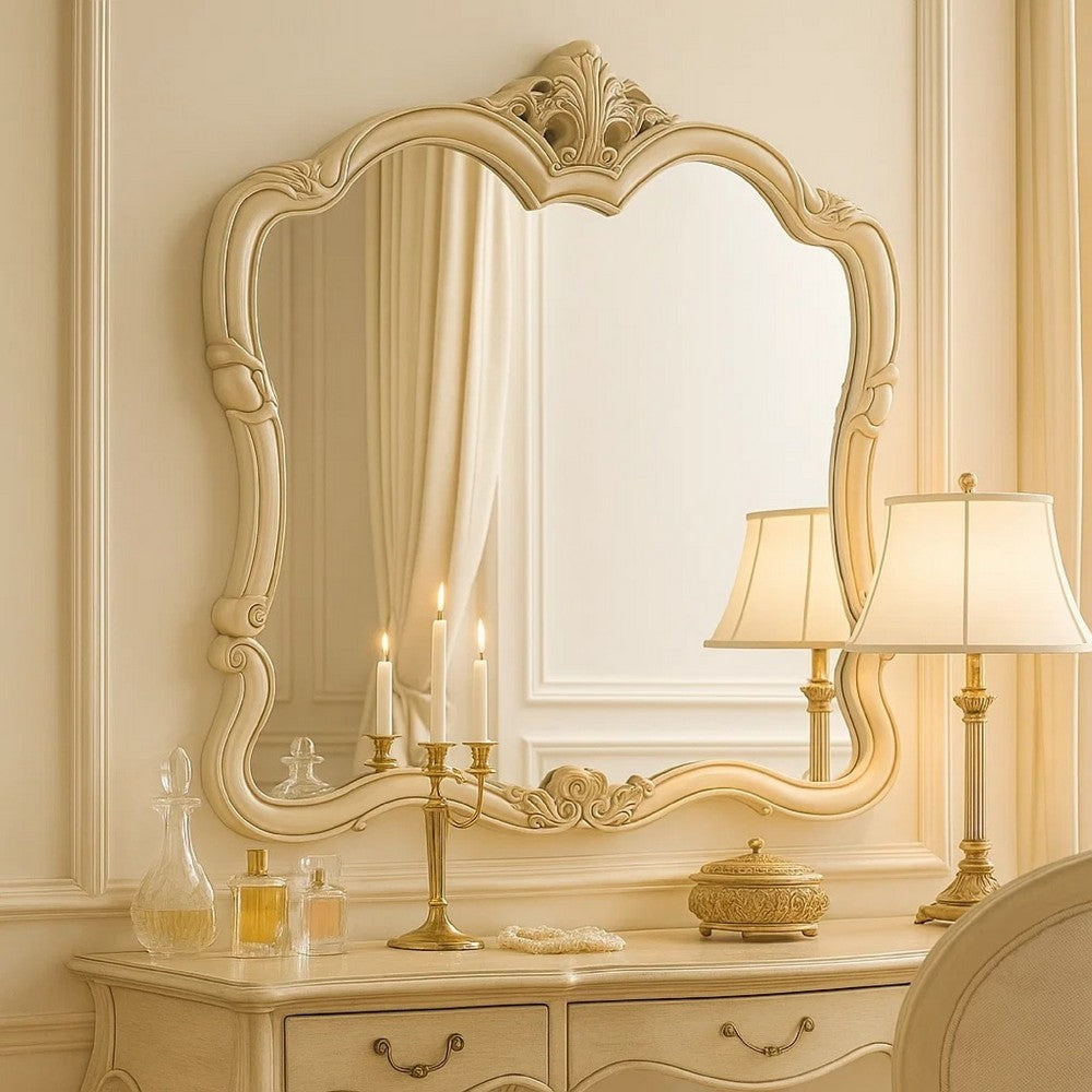 Benjara Kerra Dresser Mirror, 47 Inch, Low Distortion Glass, Champagne Silver