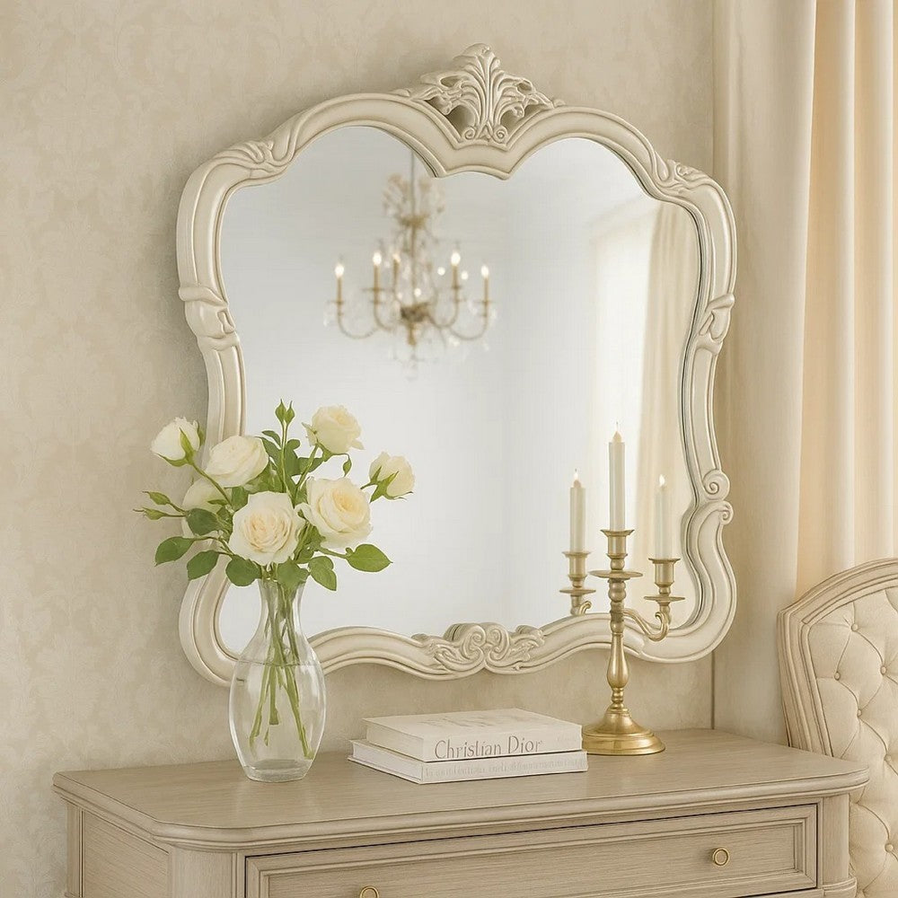 Benjara Kerra Dresser Mirror, 47 Inch, Low Distortion Glass, Champagne Silver
