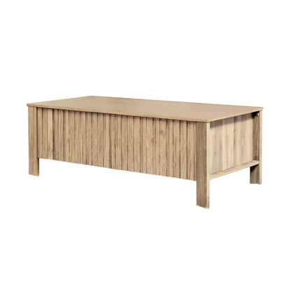 Benjara Hay Coffee Table, 47 Inch Rectangular Top, 2 Reeded Drawers, Beige