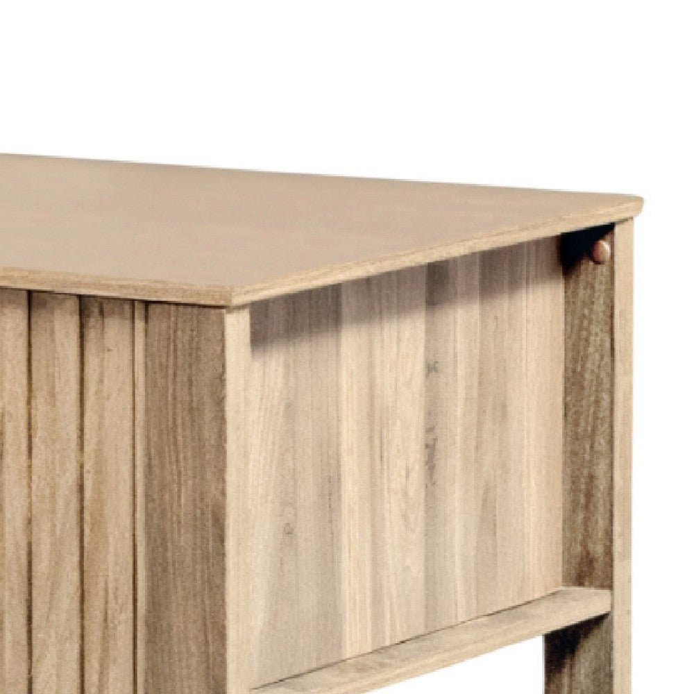 Benjara Hay Coffee Table, 47 Inch Rectangular Top, 2 Reeded Drawers, Beige